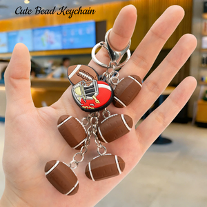 Football Theme Sports Series 3D American Football Bead Keychains Bulk Rubber Charms Promotion Gifts Best Friend Keychain