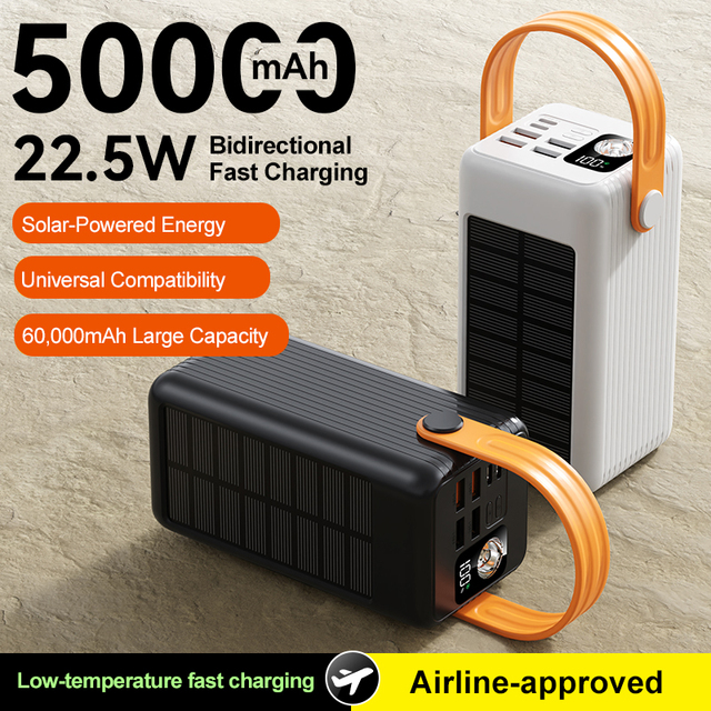 High Capacity Solar Power Bank 50000mah Fast Charging 22.5W Portable Phone Charger 60000mAh PowerBanks