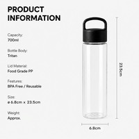 Bouteille d'eau transparente en gros de 600 ml, contenant en plastique pour boissons, impression personnalisée couleur et emballage