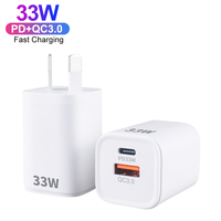 Chargeur mural rapide GaN 33W USB-C PD33W QC3.0 avec prise AU, vente directe d'usine, pour iPhone 17 16 15