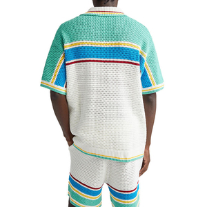 Polo en tricot pour <span class=keywords><strong>homme</strong></span> en coton à manches courtes, avec logo personnalisé, <span class=keywords><strong>maille</strong></span> ouverte au crochet, style tennis, tricot d'été, rayé, <span class=keywords><strong>cardigan</strong></span> en tricot au crochet - Product Image 3