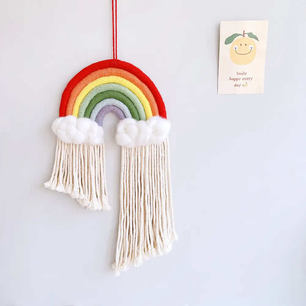 Ins stile nordico Macrame arcobaleno appeso a parete decorativo tessuto arcobaleno nuvola nappa arazzo per Baby Shower Nursery Room Decor