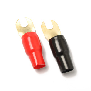 Connecteur de borne de fourche 0Ga en laiton, isolation rouge et noire de 8,3 mm pour câblage audio stéréo de voiture - Product Image 3