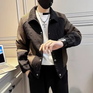 도매 남성 봄 가을 캐주얼 패션 트렌드 플립 칼라 배색 재킷 슬림핏 코트 - Product Image 5