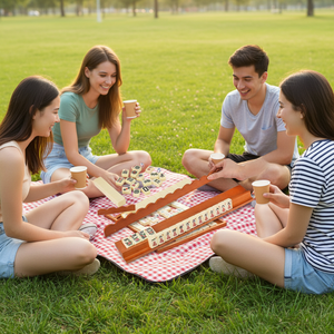 <span class=keywords><strong>Table</strong></span> de Mahjong Moderne en Bois et Support de Rangement avec Poussoir, Porte-Pièces de Mahjong Américain, Plateau Magnétique Festonné 18-20 Pouces, Ensemble 2026 - Product Image 4