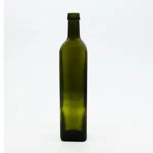 Großhandel leere Olivenöl flasche mit Verschluss 250ml 500ml 750ml 1L dunkle Geen quadratische Glasflasche für Olivenöl