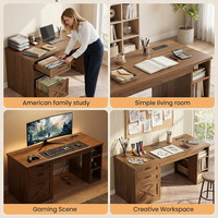 Bureau de direction de 55,1 pouces avec 3 tiroirs, bureau en forme de L, bureau d'ordinateur avec tiroir à dossiers et étagères de rangement pour bureau à domicile