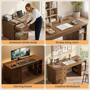 Bureau de direction de 55,1 pouces avec 3 tiroirs, bureau en forme de L, bureau d'ordinateur avec tiroir <span class=keywords><strong>à</strong></span> dossiers et étagères de rangement pour bureau <span class=keywords><strong>à</strong></span> <span class=keywords><strong>domicile</strong></span> - Product Image 5