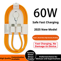 Nouveau câble de charge rapide universel USB en nylon tressé orange de 3 pieds (90 cm) 60W PD Type-C vers Type-C pour iPhone 17/14/15/16 Pro Max