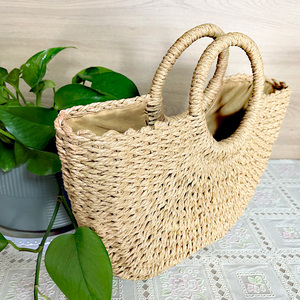 Bolso de mano grande para mujer, <span class=keywords><strong>bolsa</strong></span> de mano femenina, informal, elegante, de paja de papel marrón, para playa y hombro - Product Image 6