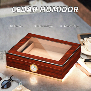 Humidor de Escritorio Moderno Hecho a Mano de Cedro con Tapa de Vidrio Lacado, Higrómetro y Capacidad para 25 Cigarros, Material de Madera Lacada - Product Image 3