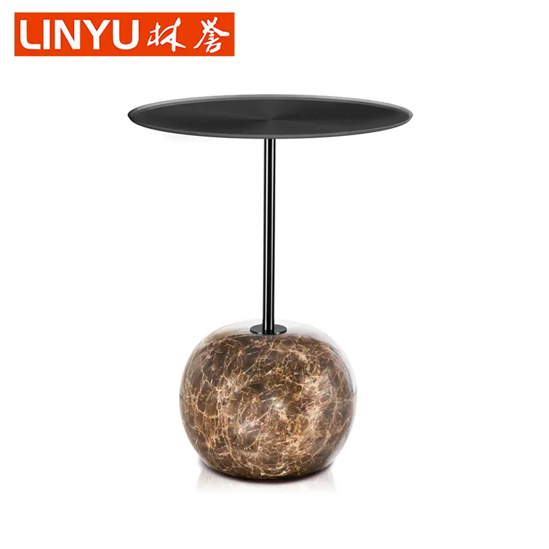 High end black plated stainless steel top natural emperador dark brown marble small side coffee table for sofa living room