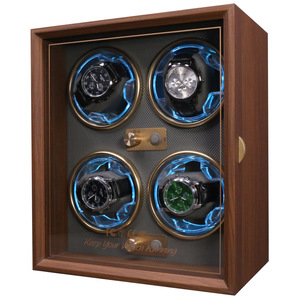 <span class=keywords><strong>Caja</strong></span> Protectora Impermeable para Relojes con 4 Ranuras, Automática, de Madera de Nogal, con Luz LED Azul, Resistente al Polvo y a los Golpes - Product Image 2