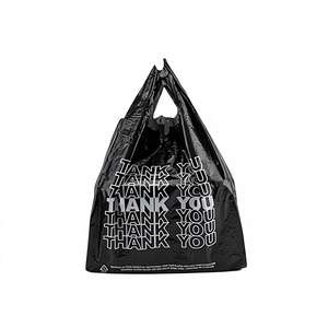 Bolsa de Camiseta Negra con Impresión de Agradecimiento, Bolsa de Compras Desechable de HDPE con Asas para Negocios - Product Image 1