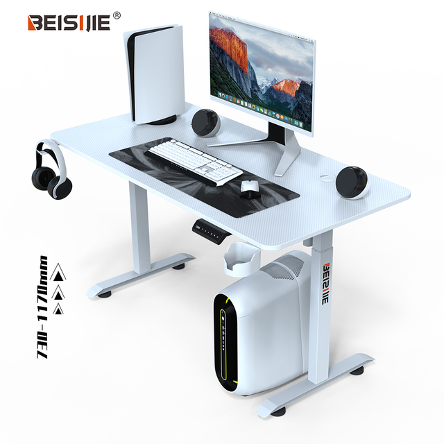 BEISIJIE AY-2 Standing Desk Electric Height Adjustable Mobile Workstation W/Accessories, White,1400*60cm Student Computer Table