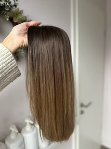 Peluca de Cabello Humano Liso con Encaje Completo, Color <span class=keywords><strong>Castaño</strong></span> con Reflejos Ombre <span class=keywords><strong>Balayage</strong></span>, para Mujer, Realista, Uso Diario, Elástica - Product Image 3