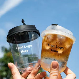 Custom logo 90mm-16oz 16 Ounces 16 oz U-shaped Disposable PET <strong>Plastic</strong> Pla clear Coffee Boba <strong>Cup</strong> with Lids for Matcha Iced Drinks - Product Image 1