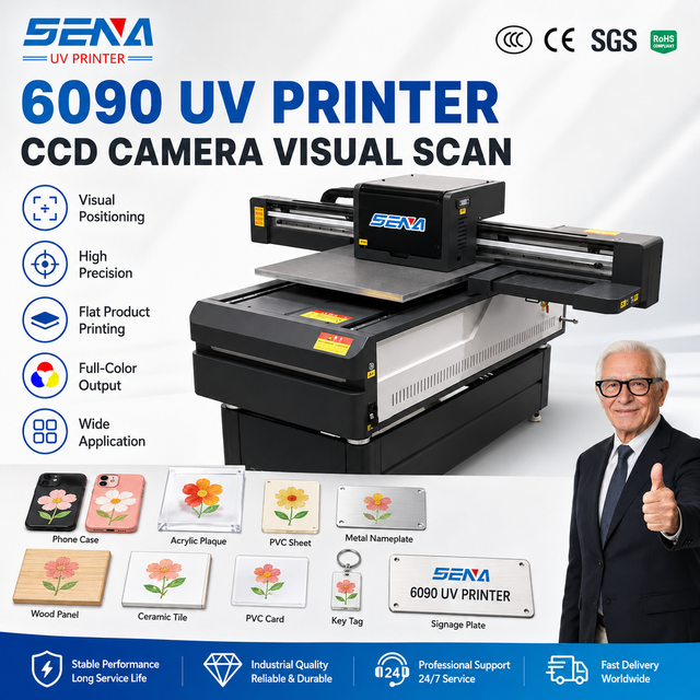 Direct Sale 6090 Flatbed Inkjet UV Printer for Glass Wood Acrylic Card PVC Phonecase Stainless Sheet CCD Visual UV Print Machine
