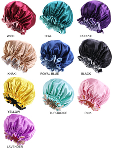 GTOP Vente en gros Bonnets de nuit en satin soyeux à double couche, avec bordure ondulée, couleur unie, personnalisables avec logo, pour femmes - Product Image 6