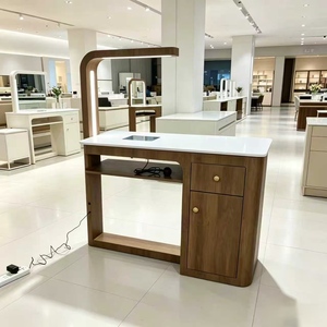 Table et chaises de salon de manucure en bois, finition peinture, simples et économiques, avec rangement simple et double couche, et aspirateur - Product Image 1