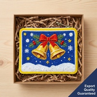 Dompet Koin Manik-Manik Buatan Tangan Motif Lonceng Natal, Pohon, dan Santa, Hadiah Liburan DIY, Kantong Resleting, Dompet Kecil
