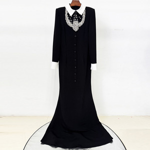 <span class=keywords><strong>Robe</strong></span> de soirée <span class=keywords><strong>noire</strong></span> style smoking, col blanc, poignets perlés, cravate ornée, maille transparente, bretelles en cristal, coupe sirène, avant-gardiste, pour bal de promo <span class=keywords><strong>et</strong></span> soirée, longue - Product Image 3