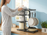 Étagère de cuisine moderne à 5 niveaux en acier, type autoportant, avec crochets réglables, résistante à la rouille, robuste, pour évier, garde-manger et rangement de placards