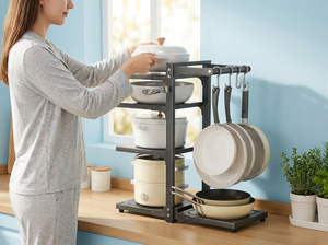 Étagère de cuisine moderne à 5 niveaux en acier, type autoportant, avec crochets réglables, résistante à la rouille, robuste, pour évier, garde-manger et rangement de placards - Product Image 2
