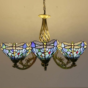 LongHuiJing Tiffany <b>Chandelier</b> <b>Lights</b> Blue Dragonfly Baroque Victorian Style Stained Glass Lamp for Dining Room Home Decor - Product Image 6