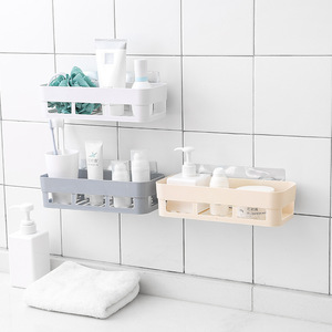 Wall Mounted Bathroom Storage Rack Suction Cup Rectangular Durable White Beige Gray 1 Layer Shower Organizer - Product Image 1