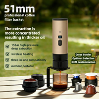 Cafetière portable sans fil en acier inoxydable pour le camping, la maison et les camping-cars, 15 bars, batterie 7800 mAh, rechargeable par USB-C, 90 ml