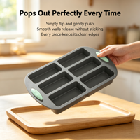 Moule à pâtisserie en silicone rectangulaire à 6 cavités, antiadhésif, plateau à gâteau Financier avec poignée pour la cuisson au four