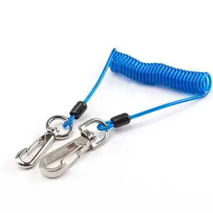 Tali Kawat Coil Pegas Elastis Awet, Tali Kawat Alat Bagus Lanyard Kabel dengan Kait