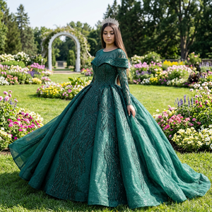 Robe de bal musulmane Lsany222, robe de mariée scintillante et moelleuse, perles luxueuses, appliques en dentelle, organza antistatique, robe de soirée - Product Image 1