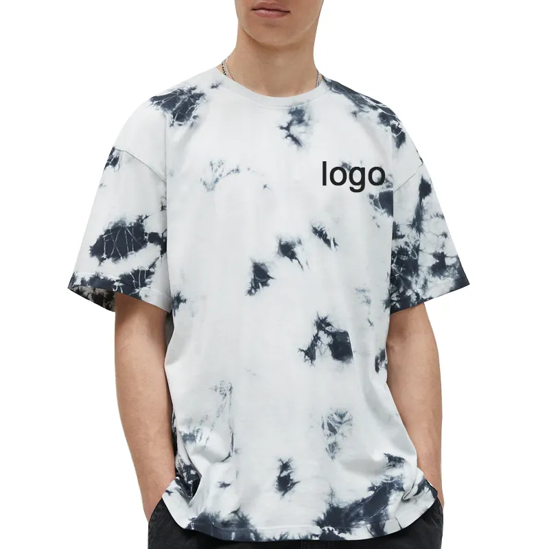 最新デザインカスタムロゴ綿100% カジュアルメンズタイダイプリントTシャツ