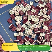 Mahjong américain en acrylique avec chiffres anglais, jeu de société décontracté avec des tuiles à motif feuille de ginkgo dorées et argentées