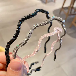 Handmade Minimalist Diamond Wave Shaped Hair Bands Small Fragrance Style Elegant Temperament Wholesale Metal Hair Accessories