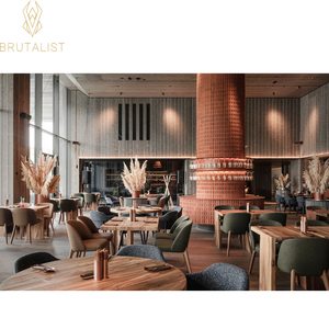 ออกแบบเคาน์เตอร์บาร์สไตล์บรูตาลิสท์ที่ปรับแต่งได้ คุณภาพสูง ตกแต่งภายในร้านอาหารตามสั่ง พร้อมไฟ LED และตู้โชว์ไม้ - Product Image 1