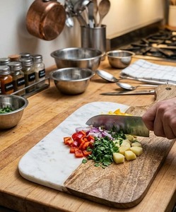 Planche à découper et plateau de service en bois d'acacia et marbre, idéale pour la maison, les restaurants et la décoration de cuisine – Offre spéciale - Product Image 5