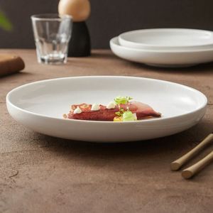 Assiette de service alimentaire en céramique blanche unie empilable de 8,6 pouces, plat en porcelaine écologique - Product Image 6