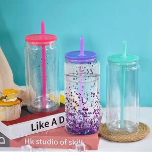 Vaso Snowglobe con agujero preperforado, vaso acrílico Snow Globe de 16 oz, vasos de plástico transparente de doble pared con tapas y pajitas - Product Image 6