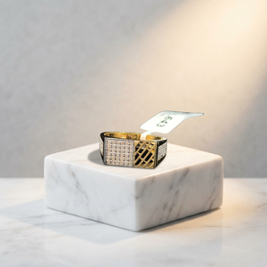 Elegant <b>gold</b> <b>ring</b> with sparkling stones modern geometric design for men luxury statement jewelry for special occasions style - Product Image 1