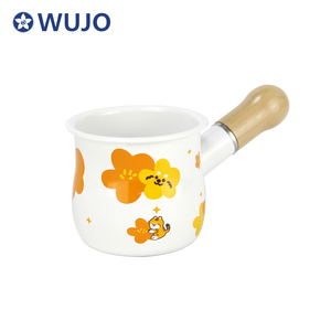 Nordic Enamel Deep Sauce Pan <strong>Saucepan</strong> 16cm Enamel <strong>Big</strong> Sauce Pan with Wooden Handle - Product Image 4
