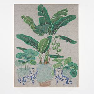 Peinture sur toile de plantes avec cadre en feuille d'or 85x110cm épaisseur 5cm - Product Image 1