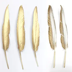 Wholesale 30-35CM Gold Goose wing Feathers For crafts Hats, DIY, Jewelry accessories, Photography accessories and Pens