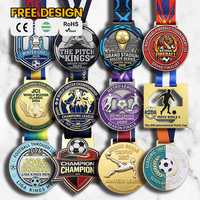 Concevez votre propre médaille de football 3D personnalisée en alliage de zinc avec émail souple, ruban de sublimation pour championnat et tournoi