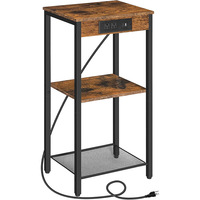 Table d'appoint à 3 niveaux avec plateau en bois massif et structure métallique, étagère de rangement, station de charge USB intégrée, armoire de chevet de 30 pouces de hauteur