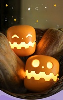 Lanterne citrouille décorative Art Déco pour Halloween, veilleuse rechargeable portable sans fil à intensité variable avec minuterie