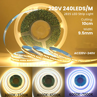 Bande lumineuse LED SMD 2835, 240 LED/M, AC 220V, IP20, pour la décoration de la maison, ruban flexible, bande autocollante, chaîne lumineuse