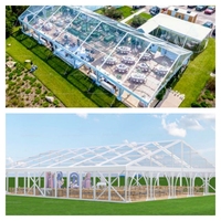 Tente de réception transparente 10x30m pour mariage, avec parois latérales en PVC transparent, idéale pour les fêtes et événements en plein air